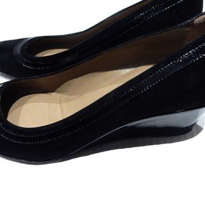 Bruno Magli Black Suede / Patent Wedges in US 8 / EU 38 (NEW)